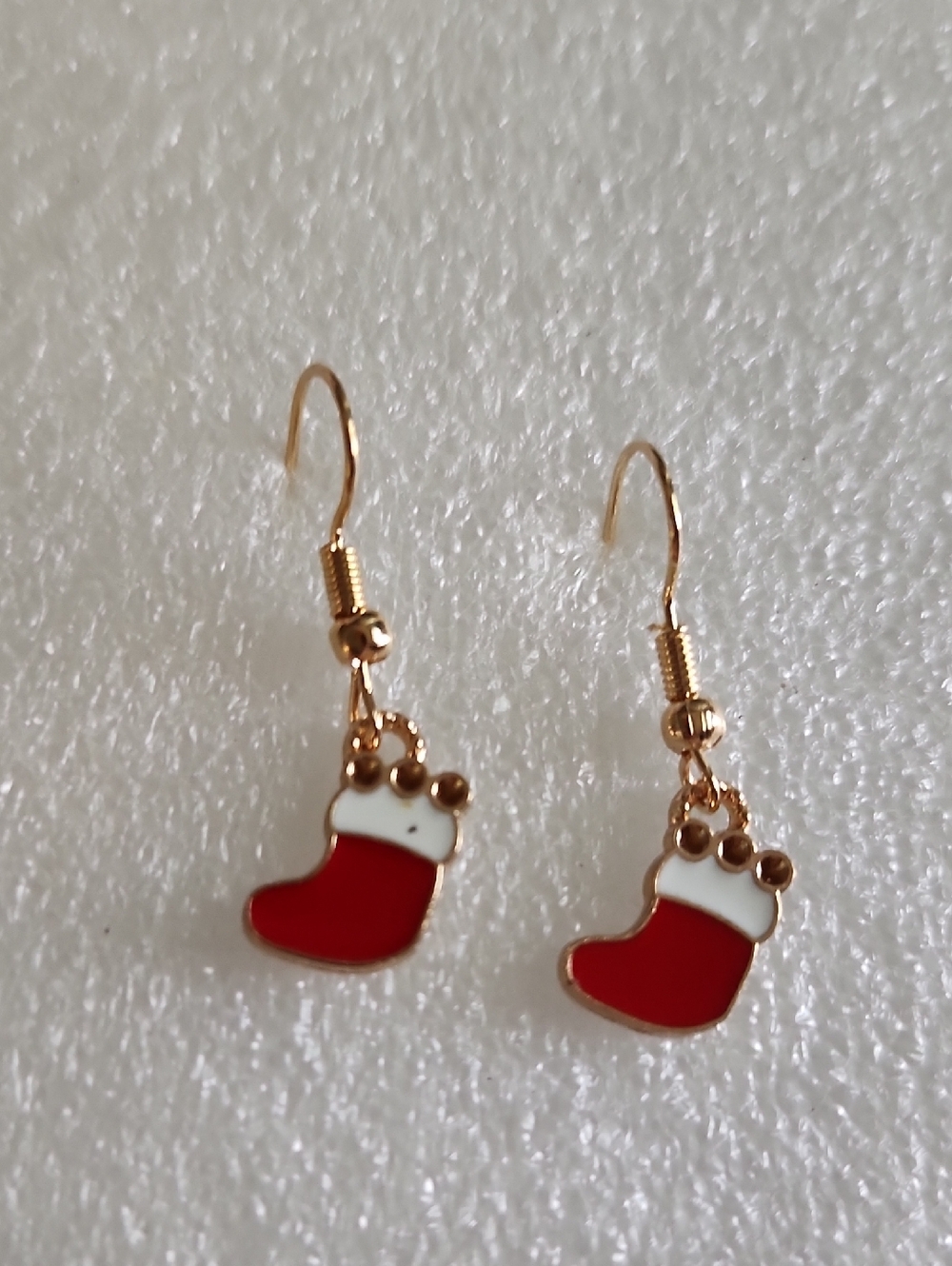 Hand Crafted Red and White Christmas Stocking Earrings